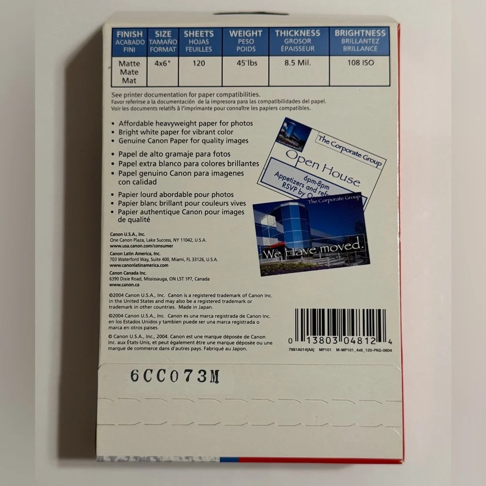 Canon White Matte Photo Paper - Red and Blue Packaging. 120 Sheets. 4x6